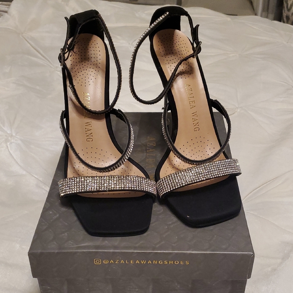 Black Strappy Heels with Rhinestones